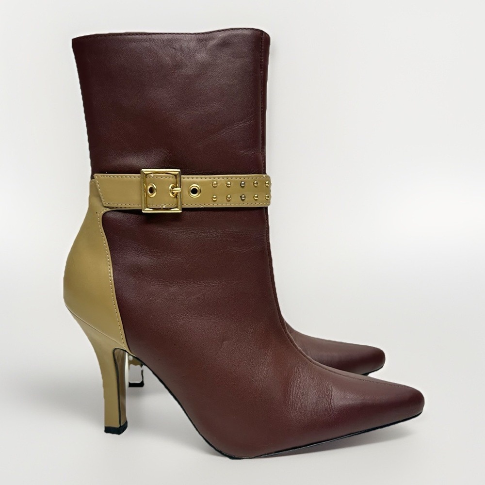 Coup D'etat LTD Denise Vintage Boots Colorblock Wine Tan Leather Heeled Size 6 B